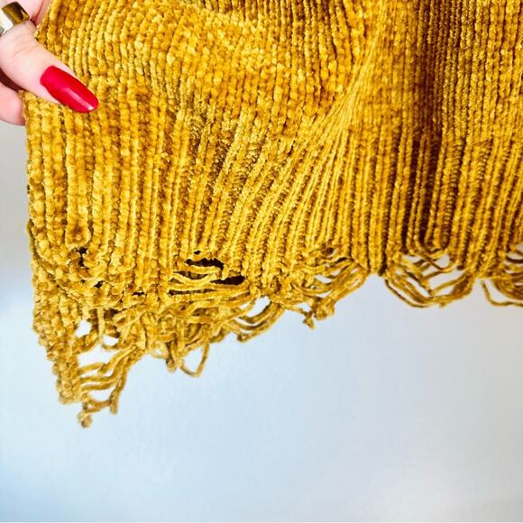 SMYM MUMU Gold Yellow Chenille Knit Oversized Distressed Crop Boxy Sweater XS - Picture 3 of 16